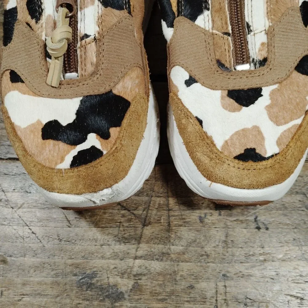 Ugg Sneakers 7.5 Cow Print 1120717 Brown Black Cream Zip Shoes Platform Suede